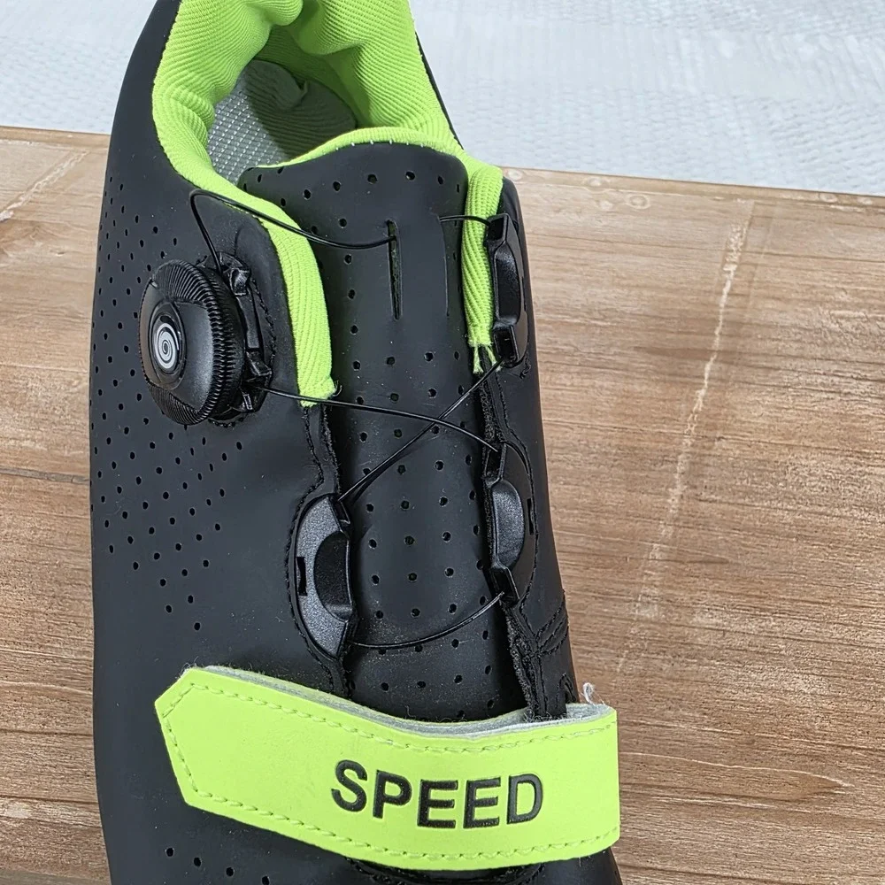 Speed Road Cycling Shoes Mens 8 Womens 10 Black Neon Green 3-Bolt Bike Shoes